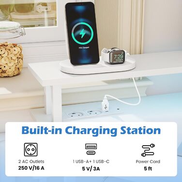 Комп&39ютерний стіл FANTASK L-подібної форми зі світлодіодним підсвічуванням, кутовий стіл з підставкою для клавіатури та монітора, компактний стіл для дому та офісу (білий)