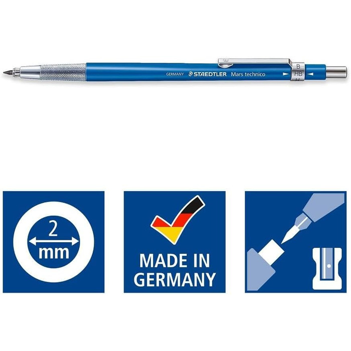 Ручка STAEDTLER Mars 780 C PR5 Drop Lead Pen, technico з інтегрованою свинцевою точилкою 2 мм, 5 і 1 акція, 6 шт. (1 упаковка) Набір крапельних олівців синій