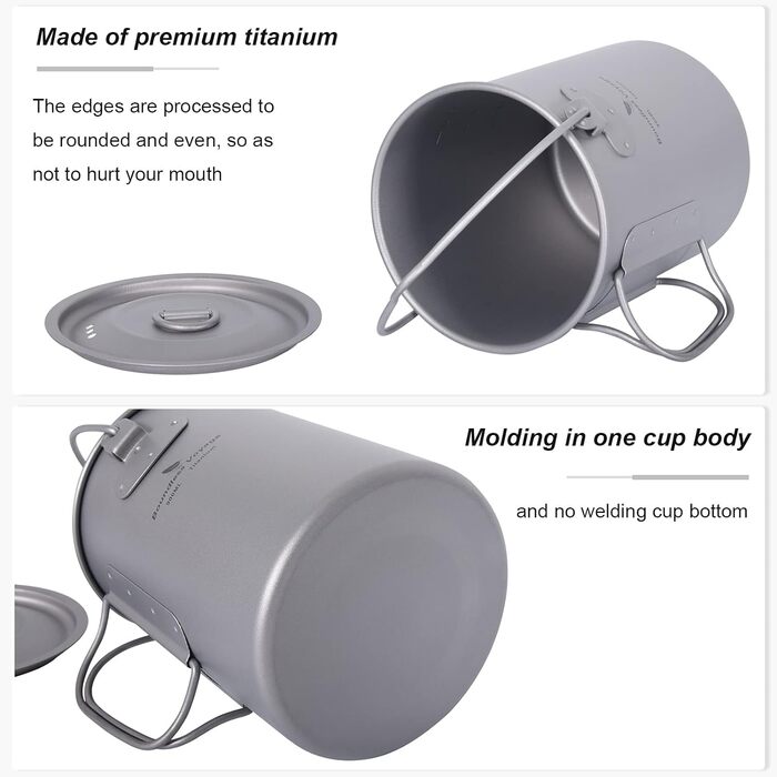 Безмежна подорож Титанова підвісна чашка 900 мл зі складною ручкою Відкритий кемпінг Туристичний горщик для приготування їжі Ультр