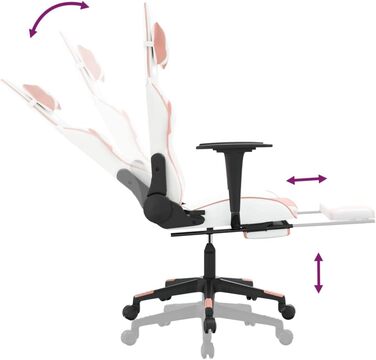 Геймерське крісло, офісне крісло, з підставкою для ніг, білий та рожевий, штучна шкіра