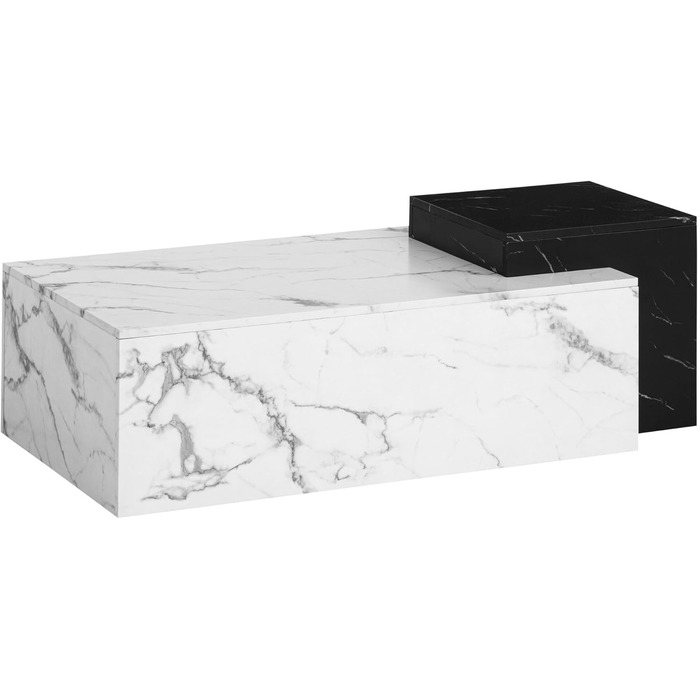 Журнальний столик FineBuy 120x60x40 см Білий Чорний Диванний столик з мармуровим виглядом Сучасний, Дизайнерський Прямокутний стіл для вітальні, Дворівневий журнальний столик, Великий журнальний столик