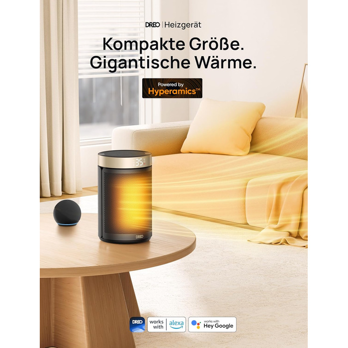 Енергозберігаючий тепловентилятор Dreo, енергозберігаючий безшумний кімнатний обігрівач 1500 Вт, портативний керамічний тепловенти