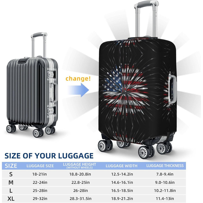 Чохол для валізи Пілотний кокпіт, захист від пилу та подряпин, принт Американський прапор та феєрверк, розмір 90