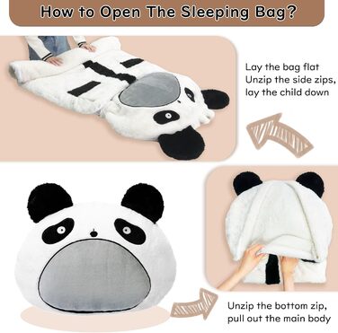 Дитячий спальний мішок 178 x 88 см, складний, дитячий спальний мішок з подушкою та блискавкою, м&39який теплий, багатофункціональний, ковдра для дитячого садка, спальний мішок чорно-білий