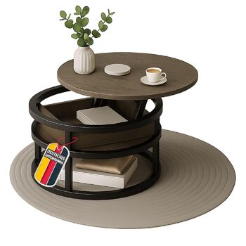 Сірий журнальний столик-гойдалка з регульованою стільницею та прихованим відділенням для зберігання, метал та дерево, бічний столик для вітальні, круглий диванний столик з місцем для зберігання, сучасний металевий стіл, столик для дивана