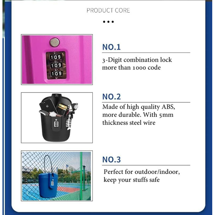 Портативний замок для відра, сейф Cipher, протиугінний, 3-значний кодовий замок, для використання на вулиці, пляжу, автомобіля, каравану, кемпінгу, спорту, подорожей, шопінгу (рожевий)