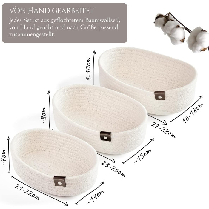 Овальні кошики для зберігання речей для полиць, шаф, спалень, ванних кімнат, органайзерів, комодів, дитячих кімнат, декору, декоративний кошик, набір з 3 шт.