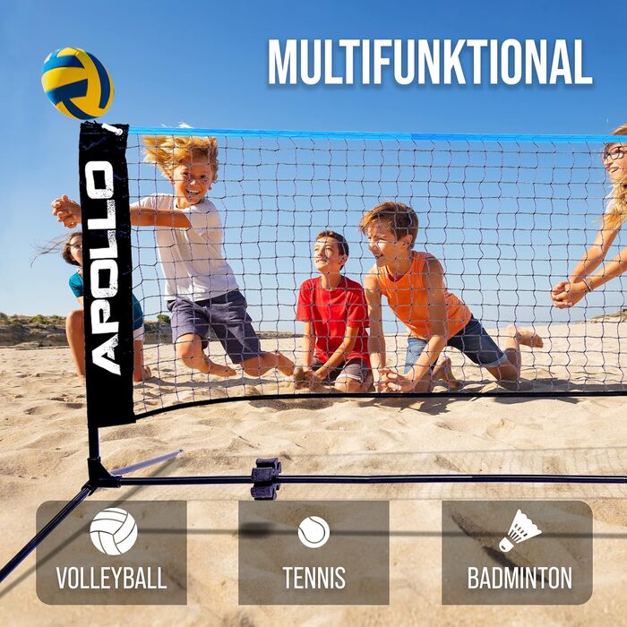 Сітка для бадмінтону Apollo, волейбольна сітка 300 см 400 см 500 см Сітка для волана, регульована по висоті у 3 напрямках, комплект включає сітку, 3 волани, міцну залізну раму, сумку для перенесення, для використання в приміщенні та на вулиці, 300 см, син