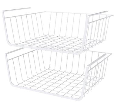 Універсальний підвісний металевий кошик-полиця з 2 предметів, органайзер для шафи для кухні, комори, офісу, шафи, білий, 30 x 22 x 13,5 см