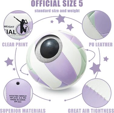 Волейбольний м&39яч розміру 5 з насосом, м&39який шкіряний пляжний волейбольний м&39яч для гри на вулиці та в приміщенні, волейбольний подарунок для дівчаток, підлітків, молоді та дорослих, фіолетовий