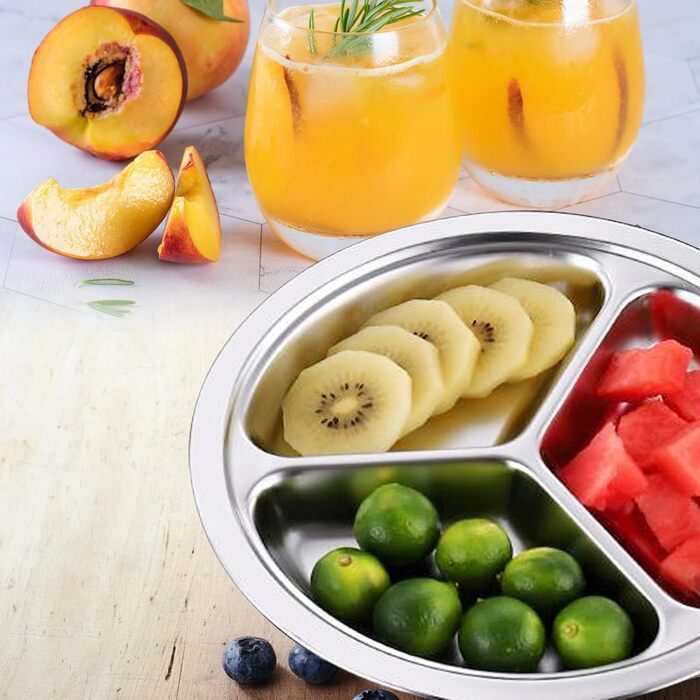 Набір з 3 тарілок з нержавіючої сталі, 24 см, розділені обідні тарілки з 3 секціями, для дітей, дорослих, кемпінгу та контролю порцій