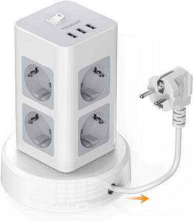 Розетка TESSAN на кілька штепсельних розеток з USB, розетка на 8 відділень з висувним подовжувачем, розетка на кілька штепсельних
