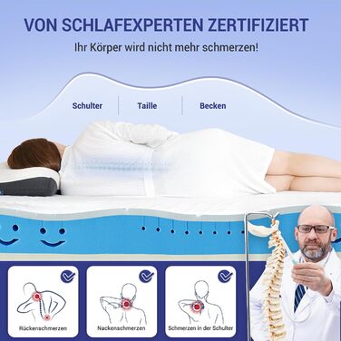 Матрац 90x200 см, висота 18 см, ортопедичний 7-зонний матрац з холодної піни, 2 рівні жорсткості в 1 середня/жорстка (H2 та H3), сертифікований Oeko-Tex, ергономічний матрац, що згортається в рулон, 90x200x18 см