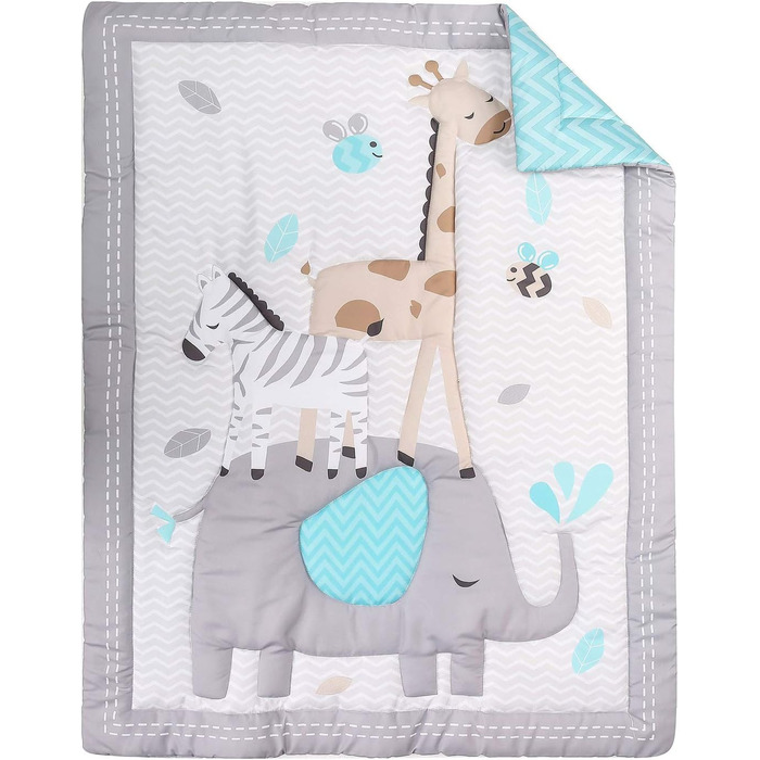 Комплект постільної білизни для дитячого ліжечка з візерунком слоник-зебра, сірий, 4 шт. ковдра, простирадло, підодіяльник, ковдра