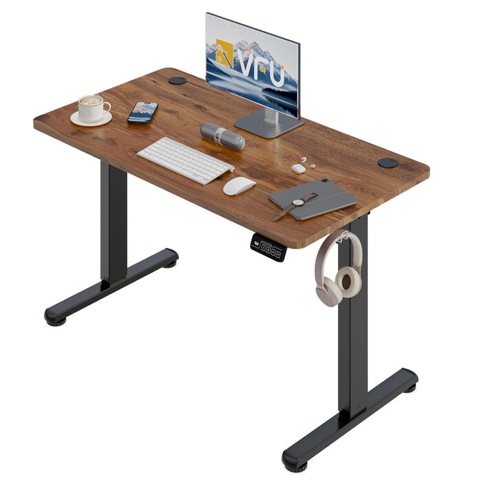 Стіл з регульованою висотою 120 x 60 см з функцією пам&39яті, Міцний стіл з електричним регулюванням висоти, стіл для роботи сидячи та стоячи, регульований комп&39ютерний стіл, стіл для роботи стоячи, коричневий, 120 x 60 см