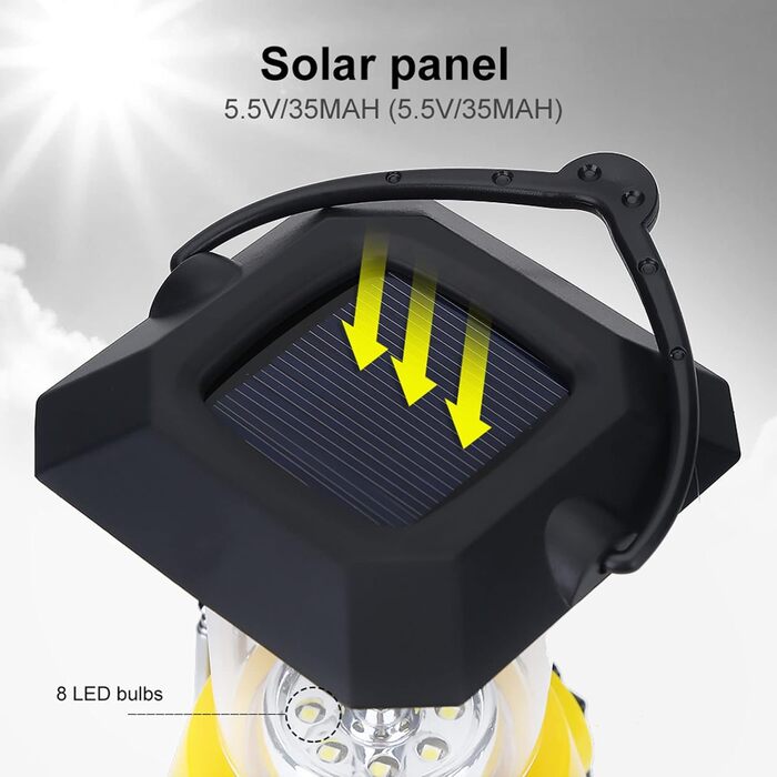 Сонячний кемпінговий ручний ліхтар, світлодіодний кемпінговий ліхтар з рукояткою, портативний аварійний ліхтарик з радіо та USB-кабелем, для відключення електроенергії, походів, риболовлі та аварійних вимикань