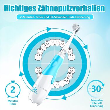 Електрична зубна щітка Дитяча дитяча зубна щітка Електрична дитяча зубна щітка від 1 2 3 років зі світлодіодним підсвічуванням Вбудований таймер 90 закруглена щетина Дитяча зубна щітка для малюків від 6 місяців (синя)