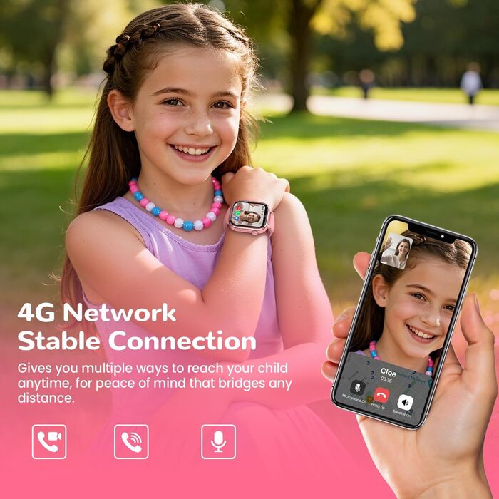 Дитячий смарт-годинник з GPS та телефоном, 4G дитячий годинник з HD-дзвінками, голосовим чатом, екстреним викликом SOS, шкільним режимом, крокоміром, будильником, головоломками, подарунки для дівчаток та хлопчиків 4-15 років, рожевий 4G рожевий