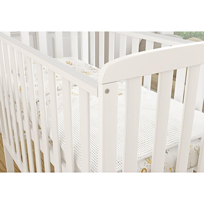 Дитяче ліжко Generic Baby Deluxe 100x50 см Біле з матрацом Дитяче ліжечко-тумбочка з прорізувачами для зубів Масив сосни (компактне дитяче ліжко)