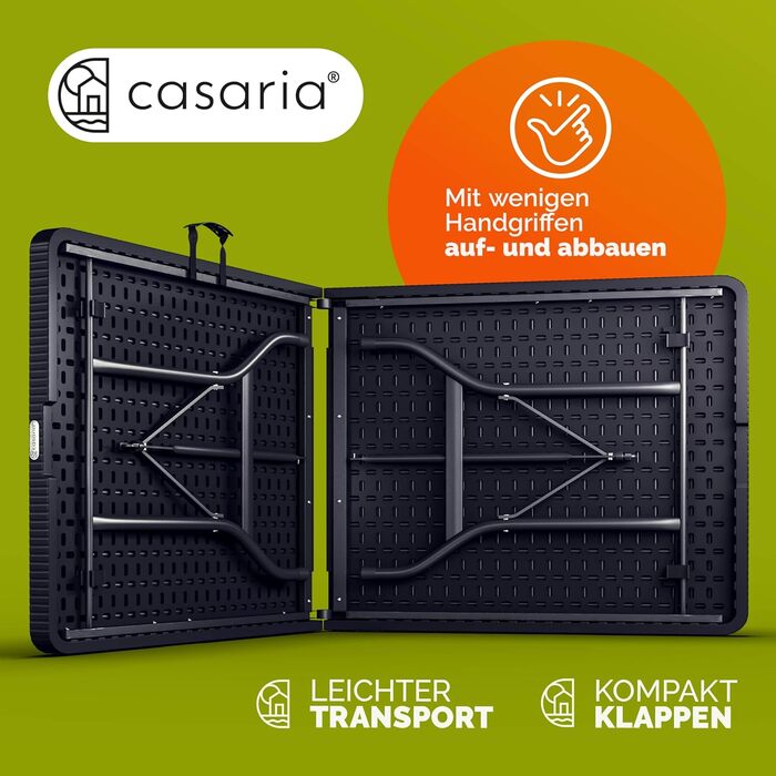 Складаний садовий стіл Casaria, кемпінговий стіл з поліратангу, 180x75 см, водонепроникний, ручка для перенесення, складний стіл, пластиковий стіл, садовий, балконний, кемпінговий, фуршетний стіл, чорний, вигляд чорного ротанга