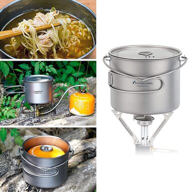 Титановий горщик для кемпінгу, надлегкий титановий горщик/чашка для води об&39ємом 750 мл / 900 мл / 1100 мл з кришкою та складною ручкою для кемпінгу на природі