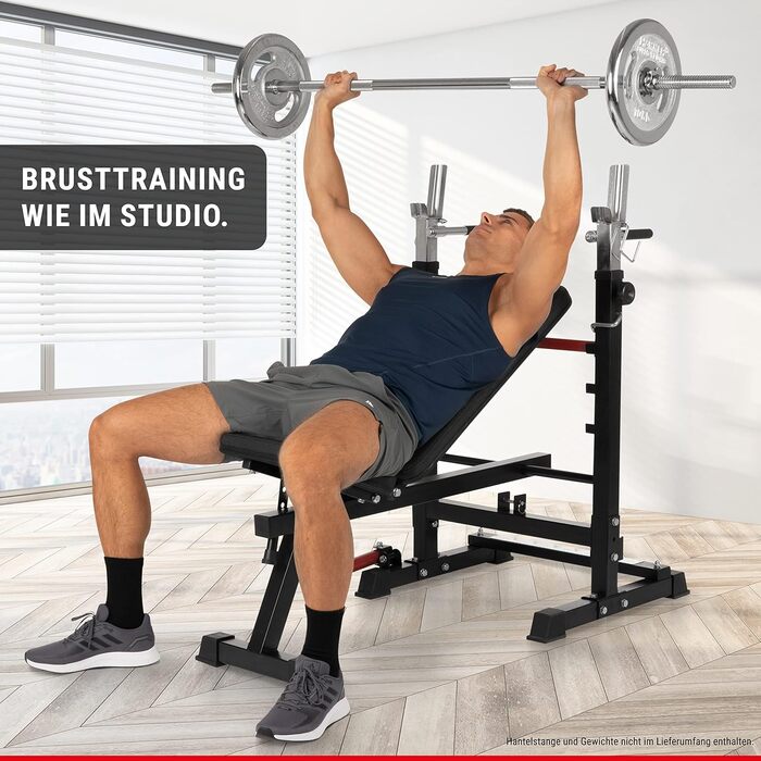 Силова лава HAMMER Force 4.0 зі стійкою, складна лава, похила лава, плоска лава, максимальна вага тіла 180 кг, рукоятки для віджимань, стійка для штанги - регульована тренувальна лава для жиму лежачи в домашньому спортзалі