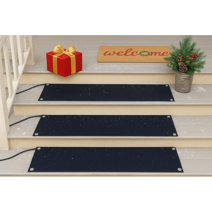 Підігрівані килимки для танення снігу, 25,4 x 76,2 см, електричні гумові килимки для вулиці зими, для видалення снігу та льоду, нековзні, підігрівані килимки для сходів, сходинок, доріжок, під&39їзної дороги