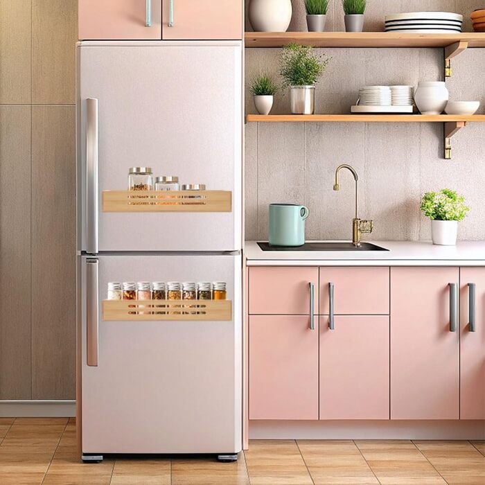 Секційна бамбукова підставка для спецій настінна з гвинтом, клейка наклейка бамбукова підставка для спецій тримач для спецій можна використовувати на дверцятах шаф або холодильника, стоячи або підвішуючи, для дому, офісу, кухні, ванної кімнати, 2-