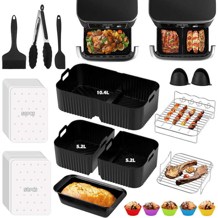 Аксесуари для фритюрниці FTUREERA для фритюрниці Ninja Foodi AF500EU 10.4 л, аксесуари для фритюрниці 116 шт. для ніндзя, включаючи силіконову форму, решітку для гриля, папір для випічки, силікон для форми для випічки