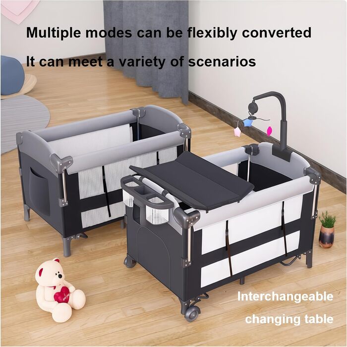 Дитяче ліжечко Pack and Play, складне та портативне приліжкове ліжечко, великий ігровий майданчик з матрацом та пеленальний столик (6602 сірого кольору без сітки) 6602 сірого кольору без розкішної москітної сітки