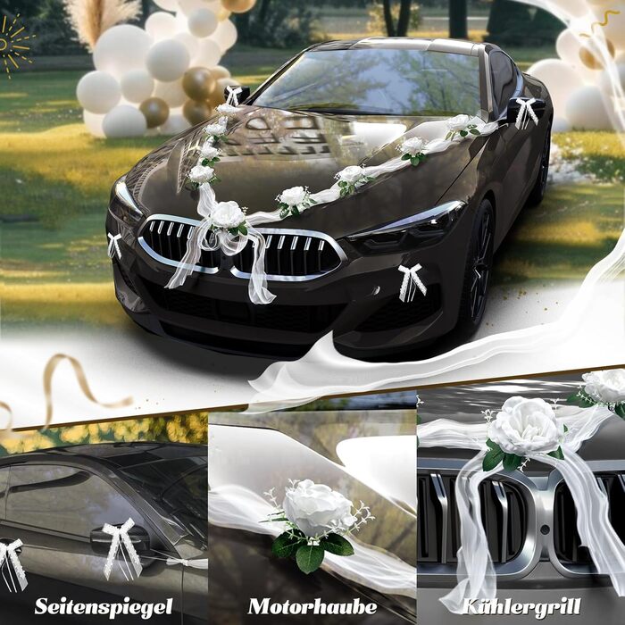 Декор автомобіля для весілля Квітуча Роза стрічки, гірлянди та прикраси на капот для наречених, білий колір
