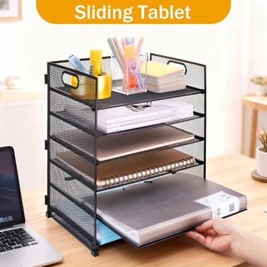 Металевий настільний органайзер, 6 відділень для листів та документів (A4), чорний, металевий настільний органайзер з ручкою, органайзер для шухляд 32x23x40 см, офісне приладдя для паперу A4, книг, журналів