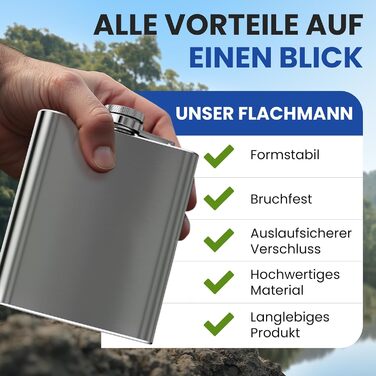 Фляга з нержавіючої сталі об&39ємом 0,5 л, срібляста, з гвинтовою кришкою - герметична, місткість 500 мл, 17x13x3 см - багаторазова пляшка для алкоголю, кишенькова фляга, півлітра, 18 унцій, 1 x 500 мл
