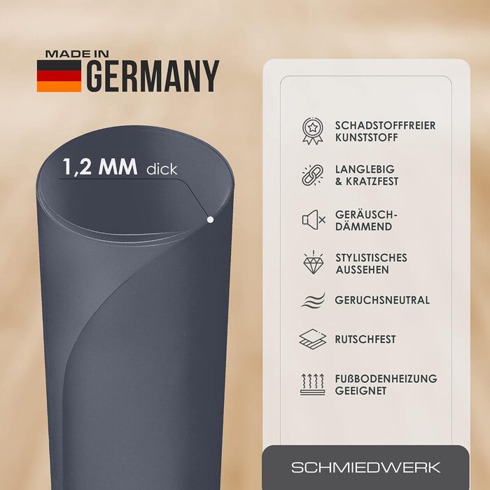 Кольоровий килимок для підлоги Килимок для офісного крісла Стійкий до подряпин Зроблено в Німеччині (Антрацит, 120 x 145 см) Антрацит 120 x 145 см