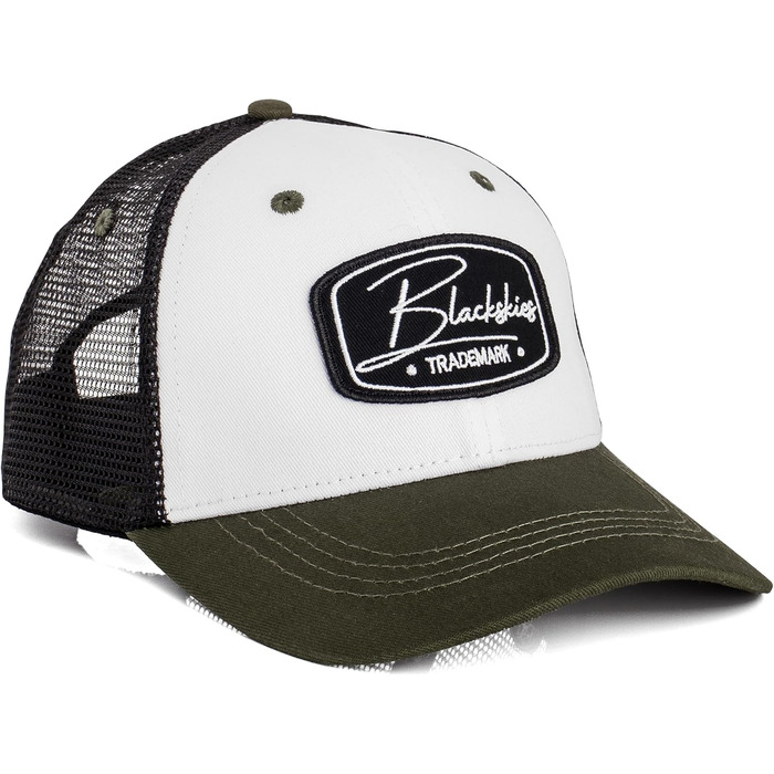 Бейсболка Blackskies Race Чоловіча та жіноча преміальна кепка-вантажівка Кепка зі сніпбек-козирками - унісекс, для вулиці, для активного відпочинку, літо, для відпочинку, один розмір, оливково-біло-чорний