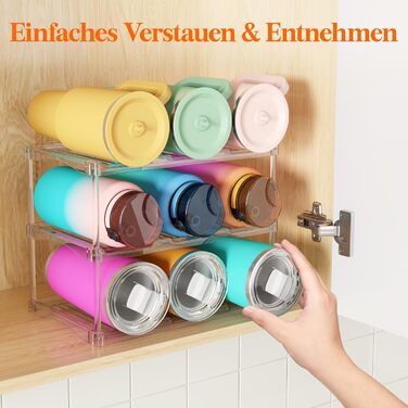 Організатор для пластикових пляшок Lifewit, що штабелюється, для дому, тримач для склянок та чашок, прозора підставка для винних пляшок, для стільниці та шафи, 3-рівнева, вміщує 9 пляшок