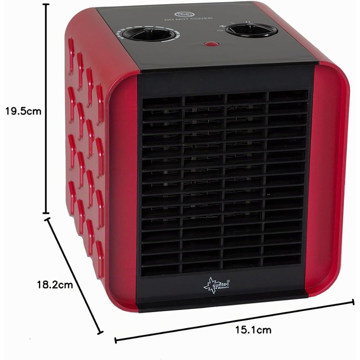 Керамічний обігрівач SUNTEC PTC Heat Block Безшумний електрообігрівач 1500 Вт, 3 режими нагріву, червоно-чорний, для спальні та вітальні
