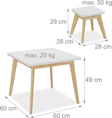 Дитячий комплект сидіння Relaxdays, 5 предметів, дитячий стіл з 4 стільцями, для дівчаток та хлопчиків, зона відпочинку для дитячої кімнати, білий/натуральний