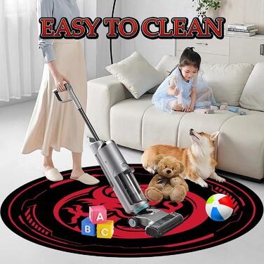 Захисний килимок для ігрових офісних крісел, килимки для крісел для килимів з низьким ворсом та паркетних підлог, круглі килимки для підлоги 120 x 120 см для ігрових кімнат, спалень, віталень та офісів, чорний/червоний