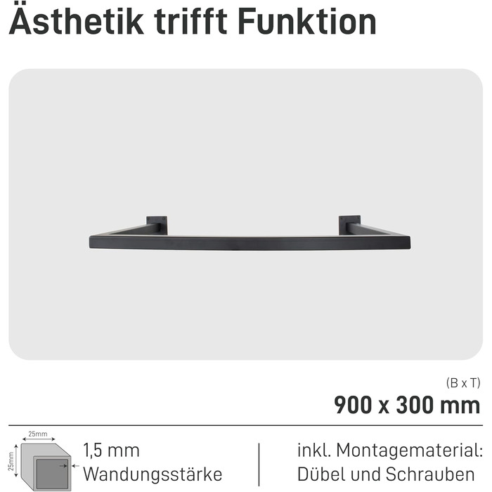 Прямокутна вішалка для одягу Легке настінне кріплення Гардеробна штанга в індустріальному стилі Металева вішалка для одягу чорного кольору Система гардеробів своїми руками Настінна шафа 90x30 см (Г30 x Ш90 см) Чорна