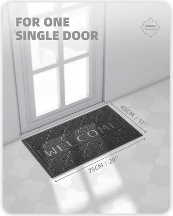 Килимок для входу Color G Welcome, 45x75 см, чорно-сірий, для вулиці, килимок для бруду, що миється, водонепроникний килимок для входу, садовий, чорно-сірий, 45 x 75 см