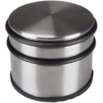 Дверний обмежувач Perel з нержавіючої сталі, без свердління, з нековзною гумовою основою, висотою 75 мм і діаметром 90 мм, для тон