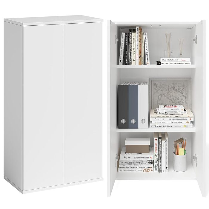 Багатофункціональна шафа Bellamio Ais, ширина 60 см вузька шафа для документів побутова шафа з 3 відділеннями білого кольору універсальна шафа 110 60 33 см настінна шафа з дверцятами, що відкриваються натисканням шафа для взуття, біла, 3 відділення