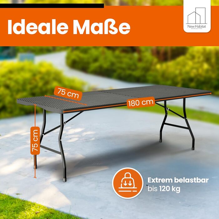 Розкладний фуршетний стіл Розкладний садовий стіл з поліратангу Всепогодний та складний пивний стіл Міцний розкладний стіл для саду, фестивалів, кемпінгу та заходів на свіжому повітрі (чорний)