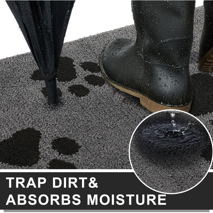 Килимок Mibao для прихожих 50 x 80 см, брудозбірний килимок для вхідних та задніх дверей, нековзні килимки для підлоги, можна прати в пральній машині, м&39який килимок для домашніх тварин, для брудного взуття та лап, сірий 50 x 80 см (прямокутна призма)