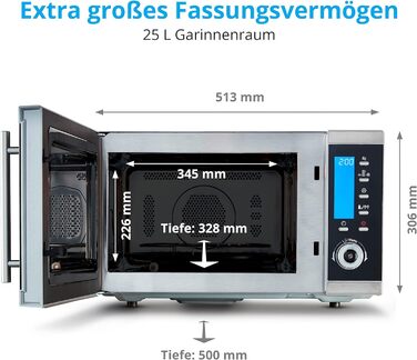 Мікрохвильова піч MEDION MD 15501 4 в 1 з грилем (25 літрів, 900 Вт, 1100 Вт гриль, 2500 Вт гаряче повітря, 10 автоматичних програм) срібло