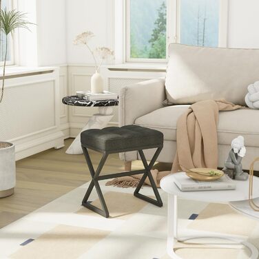 Туалетний стілець YMYNY, пуф для ніг, лляне сидіння, макіяжний стілець з металевими ніжками у формі X, для туалетного столика, вітальні, спальні, передпокою, коридору 403046 см чорний HBD033B