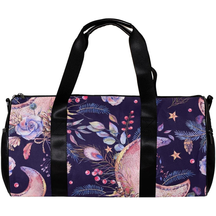 Спортивна сумка, маленька дорожня сумка, сумка для шопінгу та йоги, вінтажний дизайн з місяцем, трояндами та квітами, сумка для фітнесу на відкритому повітрі, ручна поклажа