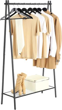 Вішалка для одягу SONGMICS, Шафа, Вішалка для одягу, Зберігання одягу, Сталевий каркас, зі штангою та полицею, 33,5 x 92,5 x 153 см, для спальні, Шафи, Пральні, Матово-чорний HSR23BK