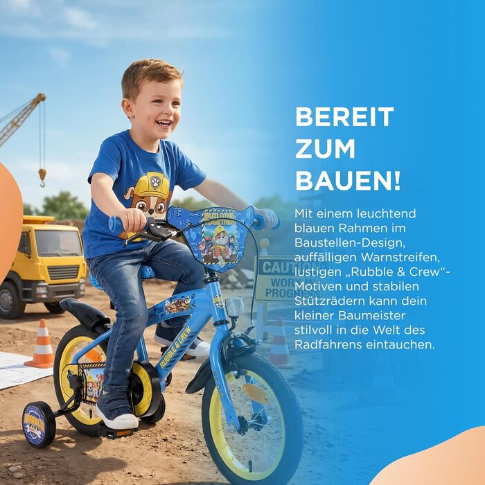 Дитячий велосипед Volare Rubble & Crew 12 35 років Ручне та ножне гальмо, знімні бічні колеса, захист ланцюга та світловідбивачі Регульоване сідло Подарунок для дівчаток та хлопчиків